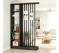 Fakednss Divisorio per Ambienti con Scaffali, Parete Divisoria in Legno con Listelli, Mobile Separatore Autoportante, Separé Moderno per Soggiorno Ingresso Camera Ufficio, 205 cm