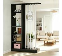 Fakednss Divisorio per Ambienti con Scaffali, Parete Divisoria in Legno con Listelli, Mobile Separatore Autoportante, Separé Moderno per Soggiorno Ingresso Camera Ufficio, 205 cm