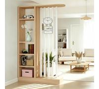 Fakednss Divisorio per Ambienti con Scaffali, Parete Divisoria in Legno con Listelli, Mobile Separatore Autoportante, Separé Moderno per Soggiorno Ingresso Camera Ufficio, 205 cm