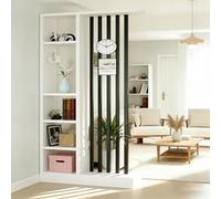 Fakednss Divisorio per Ambienti con Scaffali, Parete Divisoria in Legno con Listelli, Mobile Separatore Autoportante, Separé Moderno per Soggiorno Ingresso Camera Ufficio, 205 cm