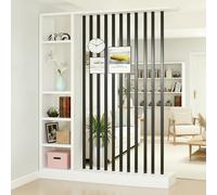 Fakednss Divisorio per Ambienti con Scaffali, Parete Divisoria in Legno con Listelli, Mobile Separatore Autoportante, Separé Moderno per Soggiorno Ingresso Camera Ufficio, 205 cm