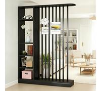 Fakednss Divisorio per Ambienti con Scaffali, Parete Divisoria in Legno con Listelli, Mobile Separatore Autoportante, Separé Moderno per Soggiorno Ingresso Camera Ufficio, 205 cm