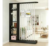 Fakednss Divisorio per Ambienti con Scaffali, Parete Divisoria in Legno con Listelli, Mobile Separatore Autoportante, Separé Moderno per Soggiorno Ingresso Camera Ufficio, 205 cm