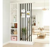 Fakednss Divisorio per Ambienti con Scaffali, Parete Divisoria in Legno con Listelli, Mobile Separatore Autoportante, Separé Moderno per Soggiorno Ingresso Camera Ufficio, 205 cm