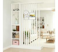 Fakednss Divisorio per Ambienti con Scaffali, Parete Divisoria in Legno con Listelli, Mobile Separatore Autoportante, Separé Moderno per Soggiorno Ingresso Camera Ufficio, 205 cm