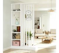 Fakednss Divisorio per Ambienti con Scaffali, Parete Divisoria in Legno con Listelli, Mobile Separatore Autoportante, Separé Moderno per Soggiorno Ingresso Camera Ufficio, 205 cm