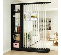 Fakednss Divisorio per Ambienti con Scaffali, Parete Divisoria in Legno con Listelli, Mobile Separatore Autoportante, Separé Moderno per Soggiorno Ingresso Camera Ufficio, 205 cm