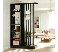 Fakednss Divisorio per Ambienti con Scaffali, Parete Divisoria in Legno con Listelli, Mobile Separatore Autoportante, Separé Moderno per Soggiorno Ingresso Camera Ufficio, 205 cm