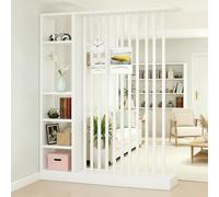 Fakednss Divisorio per Ambienti con Scaffali, Parete Divisoria in Legno con Listelli, Mobile Separatore Autoportante, Separé Moderno per Soggiorno Ingresso Camera Ufficio, 205 cm