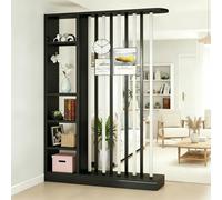 Fakednss Divisorio per Ambienti con Scaffali, Parete Divisoria in Legno con Listelli, Mobile Separatore Autoportante, Separé Moderno per Soggiorno Ingresso Camera Ufficio, 205 cm