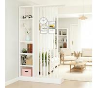 Fakednss Divisorio per Ambienti con Scaffali, Parete Divisoria in Legno con Listelli, Mobile Separatore Autoportante, Separé Moderno per Soggiorno Ingresso Camera Ufficio, 205 cm