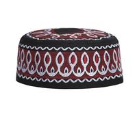 FakeFace Cappello da preghiera musulmana Kufi per bambini e ragazzi, ricamo islamico, con teschio, cappello arabo, turco, copricapo per Ramadan Eid, regalo per 7-10 anni, Rosso vinaccia, Taglia unica