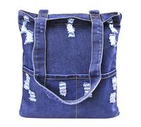 FakeFace Jeans da donna in tela, borsa a tracolla, borsa a tracolla, con fori, motivo azzurro e blu scuro, #3