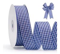 FAKILO Nastro a quadretti blu da 2,5 cm, rotolo da 23 m di nastro in poliestere a quadri blu e bianco, per confezioni regalo di Natale, artigianato fai da te, accessori per capelli e decorazioni per