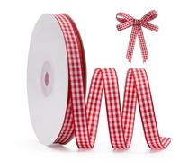FAKILO Nastro a quadretti rossi da 0,9 cm, rotolo da 23 m di nastro in poliestere a quadri di bufalo rosso e bianco, per confezioni regalo di Natale, artigianato fai da te, accessori per capelli e