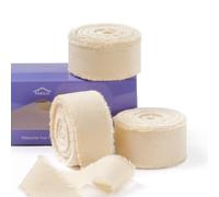 FAKILO nastro di cotone rustico naturale con bordo sfilacciato, nastro di cotone 100% Champagne, 2,5 cm x 16m, per bouquet da sposa vintage, inviti, confezioni regalo, artigianato fai da te