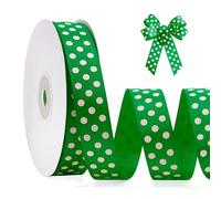 FAKILO Nastro Grosgrain a Pois 20mm x 22m, Verde e Bianco - Nastro Artigianale per Confezioni Regalo, Fai da Te Natalizio, Fiocchi per Capelli, Decorazioni Matrimoni/Feste, Cucito e Casa