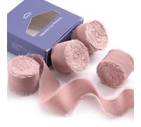 FAKILO Nastro in chiffon rosa con frange fatte a mano, 4 rotoli da 2,5 cm x 4,6 m, nastro di seta per inviti di nozze, bouquet da sposa, confezioni regalo, artigianato fai da te