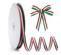 FAKILO Nastro in grosgrain a righe verdi, bianche e rosse, 9,5 cm x 45,7 m, double-face, decorazioni per cheerleader, festa nazionale, decorazioni natalizie, decorazioni per la casa