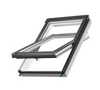 FAKRO Gruppo - Finestre in plastica per tetto, 78 x 140 cm, finestre in PVC con triplo vetro e aeratore | in ornice di copertura per tegole piane (fino a 45 mm) + set di isolamento e collegamento