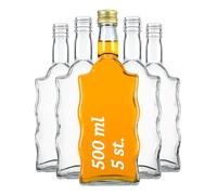 Fala - Set di 5 bottiglie da 500 ml, vuote, da riempire, in vetro a forma ondulata, aspetto elegante e moderno, bottiglie di vetro di alta qualità, 500 ml, 5 pezzi