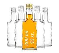 Fala - Set di 50 bottiglie da 200 ml, vuote, da riempire, in vetro a forma ondulata, aspetto elegante e moderno, bottiglie di vetro di alta qualità, 200 ml, 50 pezzi