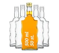 Fala - Set di 50 bottiglie da 500 ml, vuote, da riempire, in vetro a forma ondulata, aspetto elegante e moderno, bottiglie di vetro di alta qualità, 500 ml, 50 pezzi