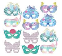 Falafoty 12PCS Maschere a Sirena per Bambini, Sirena Vestire Cosplay Maschera, Mezze Maschere a Sirena per Festa di Compleanno a Tema Mondo Subacqueo, Gioco di Ruolo di Halloween Bambini Regalo