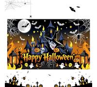 Falafoty Happy Halloween Fondale, Grande Tessuto Halloween Foto Sfondo Zucca Lanterna Strega pipistrello Castello Fotografia di Halloween Banner Decorazione Festa Foto Poster Puntelli 180x110 cm