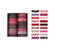 Falafoty Set di 18 rotoli di nastro Washi per San Valentino, multicolore, con rose e cuore, adesivo decorativo estetico per fai da te, album di ritagli, confezioni regalo, decorazioni per feste di