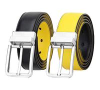 Falari 9022 - Cintura per abito da uomo, reversibile, in vera pelle, in confezione regalo - Giallo - L (71/97 cm)
