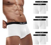FALARY Boxer Uomo Mutande Uomo Cotone Elasticizzato Boxer Underwear Aderenti Shorts Intimo Slip sotto Pantaloni Sportivi da Uomo (Pacco da 6),Bianco S