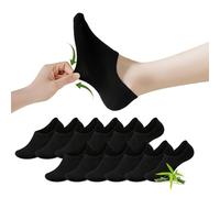 FALARY Calzini da ginnastica in bambù da donna, 6/12 paia di calzini in bambù, invisibili, con silicone antiscivolo, 6 nere, 43-46