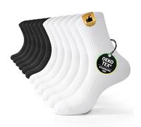 FALARY Calzini Sportivi Uomo Donna Cotone Spugna Crew Unisex, Calze Lunghe Running Tennis Padel Trekking Ciclismo Palestra, Bianco Nero 43-46 6 Paia