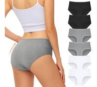 FALARY Mutande Culotte Donna Cotone, Slip in Cotone - Confezione da 6 Hipster, Vita Bassa Ed Elasticizzati, Traspiranti (XS/36 IT, Nero/Bianco/Grigio)