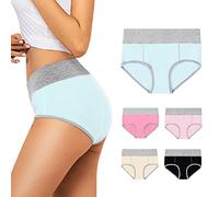 FALARY Mutande Donna Cotone Vita Alta Slip Traspirante Confortevole Intimo Pacco da 5 Elastiche Pantaloncini Post Parto Multicolore-1 2XL