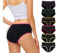 FALARY Mutande Donna, Slip Hipster in Cotone Traspirante, Intimo Comodo e Morbido per Donne, Slip Sportivi, Confezione da 6 Pezzi (3XL/48 EU, Nero Multicolore).