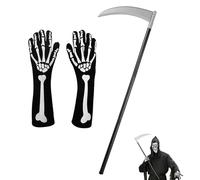 Falce da Triste Mietitore, Guanti scheletro, Falce di Halloween della Morte Regolabile in plastica da 92.5cm, Set di accessori del Tristo Mietitore per Halloween, Carnevale, Día de Muertos, Cosplay