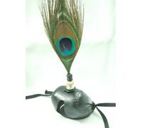 Falconeria Arab Nero Cappuccio Con Originale Pavone Piume Piuma Puro Pelle