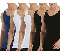 Falechay Canottiera Uomo Pacco da 5 100% Cotone Elasticizzato Fitness Canottiera Sportiva Nero Bianco Blu 5XL