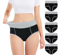 Falechay Mutanda Donna Vita Alta Cotone Slip Copertura Completa Mutandine Elastiche Pantaloncini Traspirante Confortevole Pacco da 5 Nero 4XL