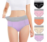 Falechay Mutanda Donna Vita Alta Cotone Slip Copertura Completa Mutandine Elastiche Pantaloncini Traspirante Confortevole Pacco da 5 Nero/Giallo/Arancio/Rosa/Viola M