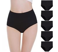 Falechay Mutande Donna Pacco da 5 Culotte Vita Alta Slip Cotone Mutantina Elastiche Pantaloncini Post Parto Taglia Nero-2,3XL