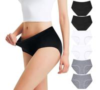 Falechay Slip Donna Mutande Cotone a Vita Media Culotte Nero Bianca Grigio-XS Pacco da 6