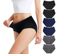 Falechay Slip Donna Mutande Cotone a Vita Media Culotte Nero Blu Scuro Grigio Scuro-XS Pacco da 6