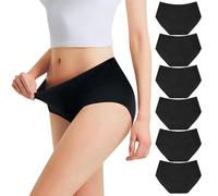 Falechay Slip Donna Mutande Cotone a Vita Media Culotte Nero-XS Pacco da 6
