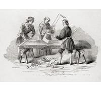 Falegnami e i loro strumenti nel XVI secolo. Dalla storia del progresso in Gran Bretagna pubblicato nel 1866. Stampa poster di Ken Welsh (17 x 12)