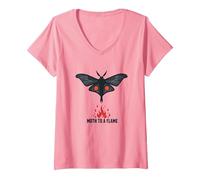 Falena alla Fiamma: mistica attrazione Notturna Maglietta con Collo a V, Donna, Rosa, M
