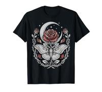 Falena Rosa Luna Crescente Arte Gotica Botanica Mistica Maglietta