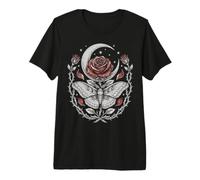 Falena Rosa Luna Crescente Arte Gotica Botanica Mistica Maglietta Premium